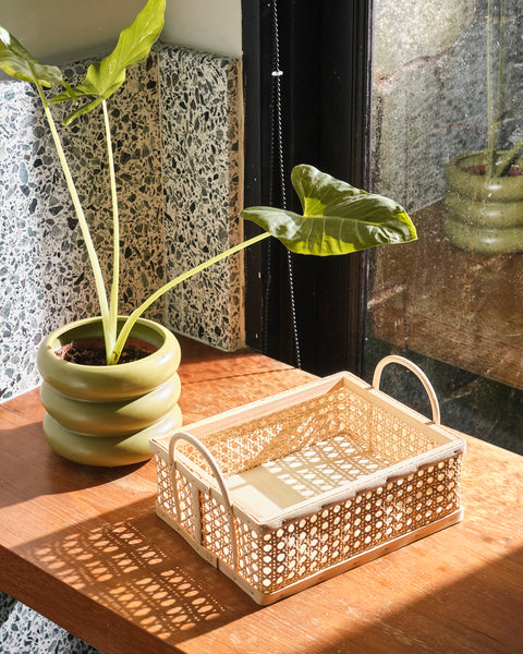 Hilary Rectangle Rattan Basket - Large Weave Natural Trim