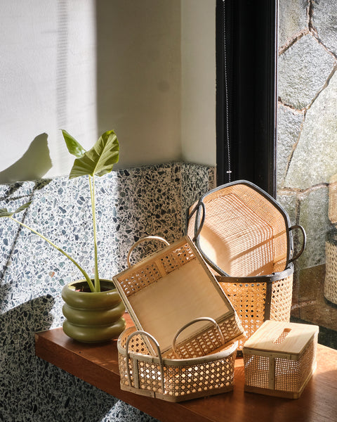 Hilary Rectangle Rattan Basket - Large Weave Natural Trim