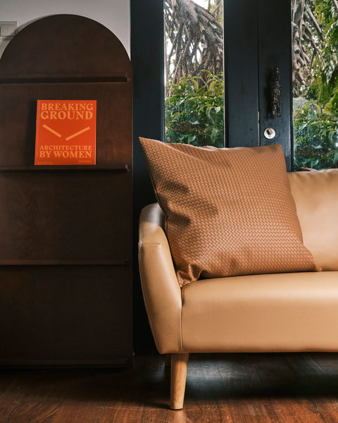 Large Woven Leather Mocha Cushion (Comes with Insert)