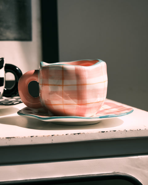 Summer Daze Pink Plaid Cup and Saucer