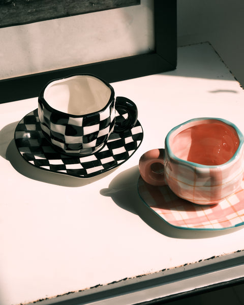 Summer Daze Pink Plaid Cup and Saucer